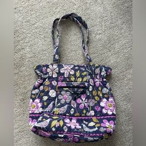 Vera Bradley Floral Nightingale Tote Shoulder Bag Quilted Cotton Purse Purple